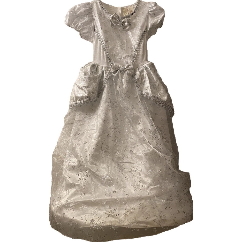 Princess Dress Hoop White Silver Snowflakes Short Sleeve Satin Play Girls S 7/8
